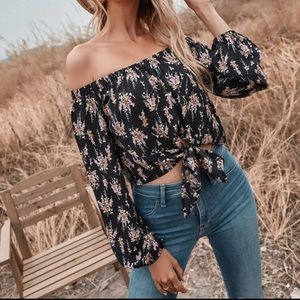 Ditsy Floral Knot Hem Chiffon Bardot